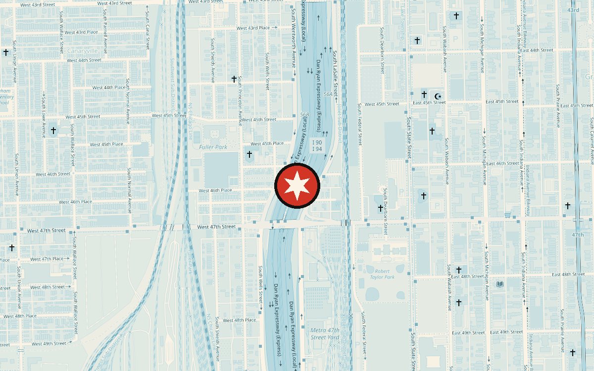 Map showing the meeting point at 220 W 47th St, 220 W 47th St, Chicago, IL 60609