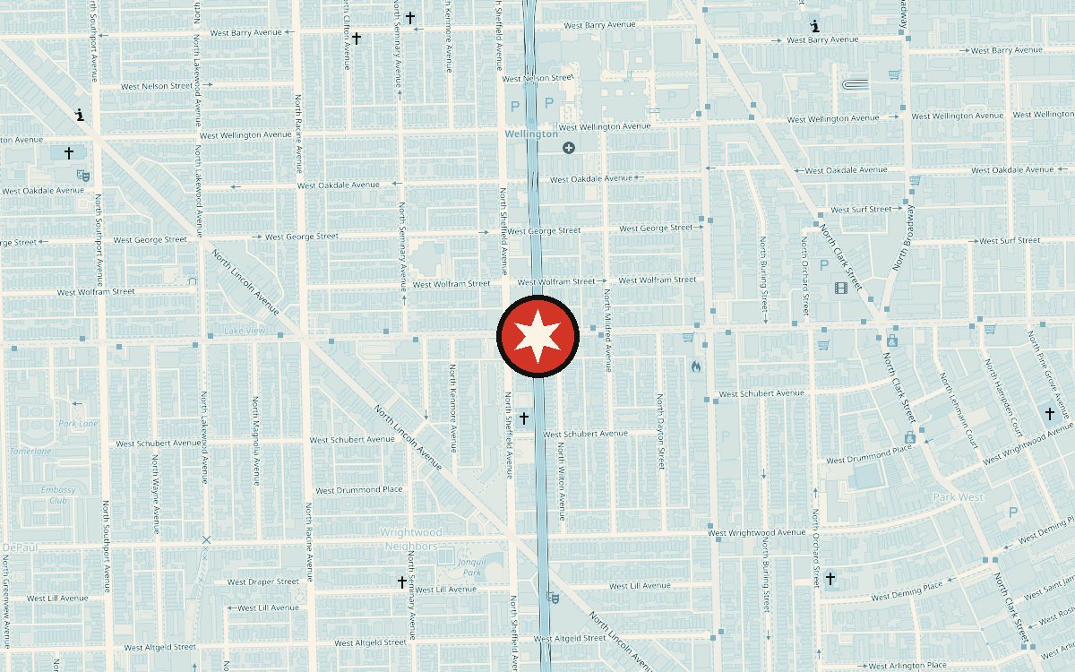 Map showing the meeting point at Diversey CTA Station, 943 W Diversey Pkwy, Chicago, IL 60614